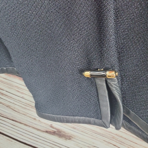 St. John Collection Womens Size 2 Vintage Black Santana Knit Leather Trim Jacket - Picture 10 of 11